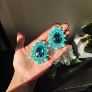 Turquoise and Blue Beaded Earrings